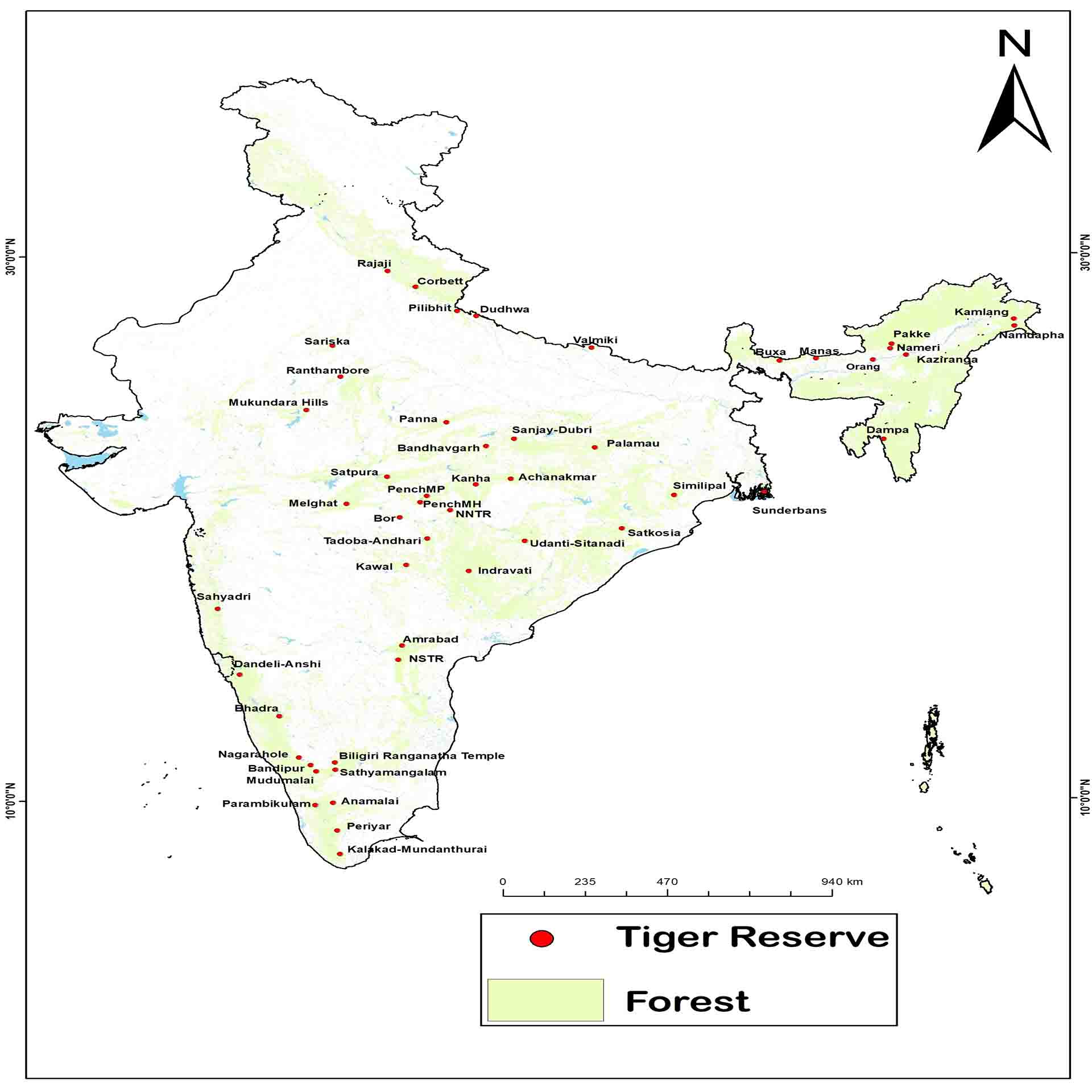 Project Tiger Map - Conservation in India